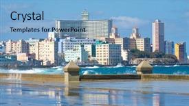  Presentation with crashing waves - Beautiful PPT theme featuring tropical cyclone - havana skyline with waves crashing backdrop and a light blue colored foreground