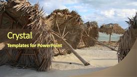  Presentation with cyclone - PPT theme having tropical cyclone - hurricane damage on a caribbean background and a tawny brown colored foreground