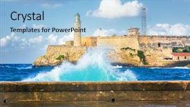  Presentation with crashing waves - Beautiful presentation design featuring tropical cyclone - hurricane in havana backdrop and a light blue colored foreground