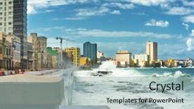  Presentation with crashing waves - Audience pleasing presentation theme consisting of tropical cyclone - skyline of havana backdrop and a mint green colored foreground