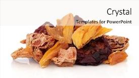  Presentation with mango fruit - Audience pleasing slides consisting of tropical dried fruit mixture of mango pineapple papaya and pluot plum isolated over white background backdrop and a white colored foreground
