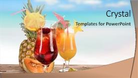  Presentation with tropical fruit - Beautiful slides featuring tropical drinks - fruit cocktails on the beach backdrop and a light blue colored foreground