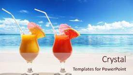  Presentation with juices - Slide set having tropical drinks - two fresh juices on beach background and a lemonade colored foreground