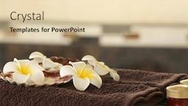  Presentation with tropical flowers - Audience pleasing PPT layouts consisting of tropical flowers with towel on a shelf in bathroom backdrop and a lemonade colored foreground