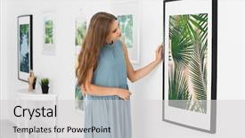 Presentation with art gallery - PPT theme having tropical foliage in art background and a light gray colored foreground