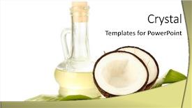  Presentation with coconut oil - Theme with tropical food - decanter with coconut oil background and a white colored foreground