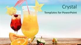  Presentation with fruit cocktail - Amazing PPT layouts having tropical food - fruit cocktail on the beach backdrop and a light blue colored foreground