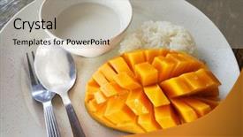  Presentation with milk coconut - Audience pleasing PPT theme consisting of tropical food malaysia - fresh mango served with sticky backdrop and a mint green colored foreground