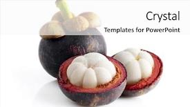  Presentation with mangosteen - Audience pleasing theme consisting of tropical food malaysia - mangosteen fruit and cross section backdrop and a white colored foreground