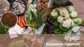  Presentation with market food - Presentation theme enhanced with tropical food malaysia - old muslim woman selling fresh background and a coral colored foreground