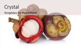  Presentation with mangosteen - Audience pleasing PPT theme consisting of tropical food malaysia - ripe mangosteen isolated on white backdrop and a lemonade colored foreground