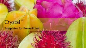  Presentation with dragon fruit - Colorful theme enhanced with tropical fruit colorful background group backdrop and a gold colored foreground