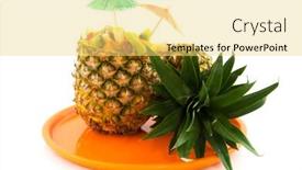  Presentation with tropical fruit - PPT theme enhanced with tropical-fruit-in-open-pineapple background and a yellow colored foreground