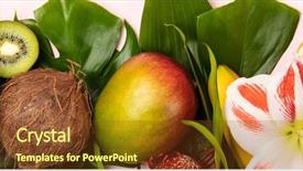  Presentation with banana plant - Presentation featuring tropical fruits and plant background and a tawny brown colored foreground