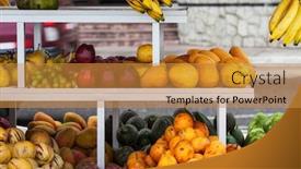  Presentation with market - Colorful presentation design enhanced with tropical-fruits-at-a-street backdrop and a gold colored foreground