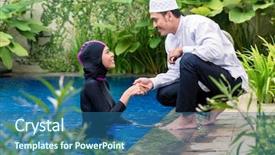  Presentation with halal - Cool new slides with tropical garden wearing burkini halal backdrop and a ocean colored foreground