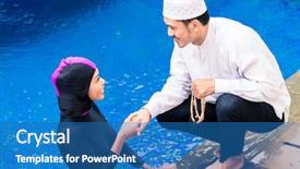  Presentation with halal - PPT layouts consisting of tropical garden wearing burkini halal background and a teal colored foreground