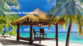  Presentation with beach palm tree wedding - Slide set enhanced with tropical gazebo and two chairs background and a teal colored foreground