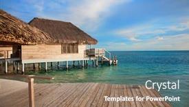  Presentation with hut - Colorful theme enhanced with tropical-hut-with-straw-roof backdrop and a coral colored foreground