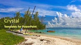  Presentation with nata de coco tropical - PPT theme enhanced with tropical island at seychelles and boats - nature background background and a tawny brown colored foreground