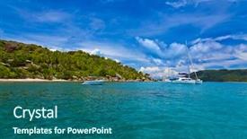  Presentation with boats - Slide deck featuring tropical island at seychelles and boats - nature background background and a ocean colored foreground