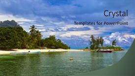  Presentation with boats - PPT theme having tropical island at seychelles and boats - nature background background and a teal colored foreground