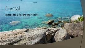  Presentation with destination - Audience pleasing presentation consisting of tropical-island-coast-with-turquoise backdrop and a light blue colored foreground