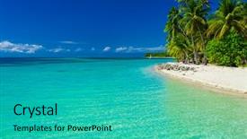  Presentation with lagoon - Beautiful presentation design featuring tropical island in fiji backdrop and a teal colored foreground