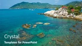  Presentation with destination - Presentation theme having tropical-island-vacation-coast background and a ocean colored foreground