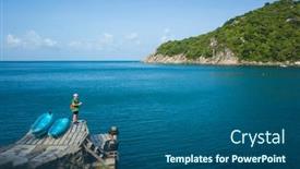  Presentation with destination - Slide deck enhanced with tropical-island-vacation-one-man background and a ocean colored foreground