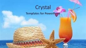  Presentation with nails cocktail - Amazing PPT layouts having tropical jugos - cocktail and straw hat backdrop and a light blue colored foreground