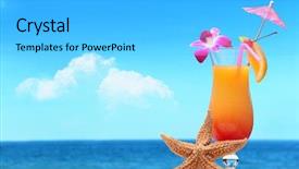  Presentation with cocktail - Amazing presentation design having tropical jugos - refreshing orange cocktail on beach backdrop and a light gray colored foreground