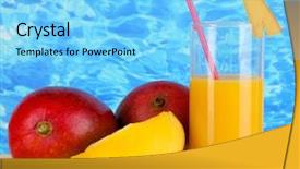  Presentation with woven - PPT theme having tropical jugos - ripe appetizing mango on woven background and a  colored foreground