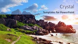  Presentation with beach rocks - Beautiful slide deck featuring tropical-landscape-with-big-granite backdrop and a light blue colored foreground