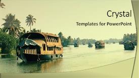  Presentation with traditional - Cool new slide set with tropical landscape with traditional houseboat backdrop and a soft green colored foreground