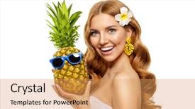  Presentation with summer sun - PPT theme featuring tropical leaf with sun glasses background and a coral colored foreground