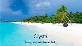  Presentation with beach toys on sand - Audience pleasing PPT layouts consisting of tropical maldives island with white backdrop and a light blue colored foreground