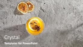  Presentation with mango - Amazing PPT theme having tropical-mango-cocktail-with-lemon backdrop and a gray colored foreground