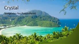  Presentation with exotic foods - Presentation featuring tropical mountain - exotic backdrop scenic holidays background and a light blue colored foreground