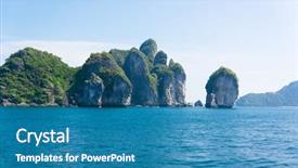  Presentation with blue eyes technology high tech - Amazing slides having tropical mountain - high cliff blue seascape backdrop and a  colored foreground