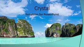  Presentation with maya bay - PPT theme featuring teenage girl on american flag background and a mint green colored foreground