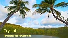  Presentation with water farming almond trees - Slide set with tropical mountain - palm trees gateway background and a  colored foreground