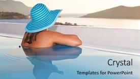  Presentation with swimming pool - Cool new slide set with tropical mountain - woman in hat relaxing backdrop and a  colored foreground