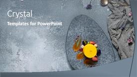  Presentation with confectionery - Presentation enhanced with tropical-mousse-desserts-flat-lay background and a gray colored foreground