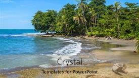  Presentation with costa rica - PPT layouts featuring tropical ocean beach with palm trees in costa rica background and a coral colored foreground
