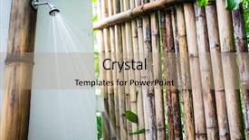  Presentation with bamboo - Presentation theme featuring tropical outdoor shower surrounded with bamboo walls background and a coral colored foreground