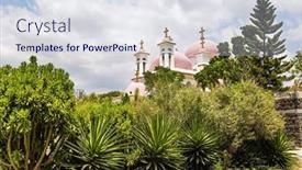  Presentation with orthodox - Slide deck having tropical-park-around-the-church background and a sky blue colored foreground