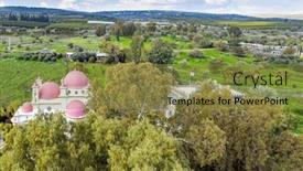  Presentation with galilee - PPT layouts featuring tropical-park-around-the-church background and a gold colored foreground