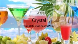 Presentation with blue sky - Presentation featuring tropical party - glasses of cocktails on table background and a  colored foreground