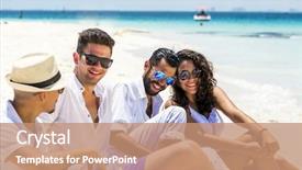  Presentation with latin america - Slide set featuring tropical party - group of young people traveling background and a coral colored foreground